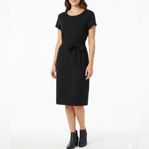 New Carmen Marc Valvo Black Tie Waist T Shirt Dress Short Sleeve Sz S